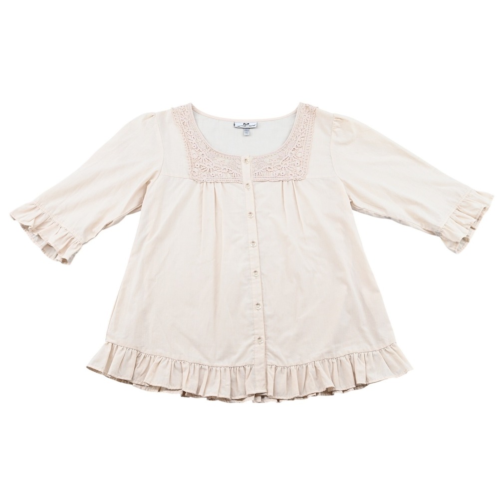 Mac Dougal & Houston Cream Crochet Lace Ruffle Hem Peasant Blouse Large L
